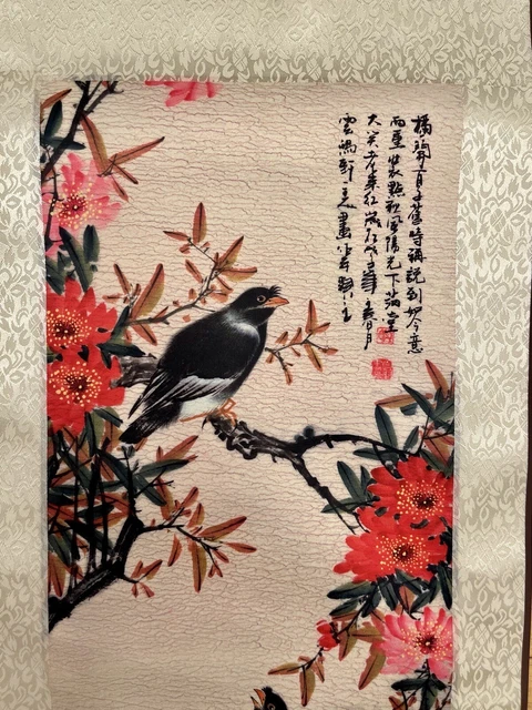 Vintage Original Signed Chinese Asian Silk Landscape Art Watercolor Painting 40”