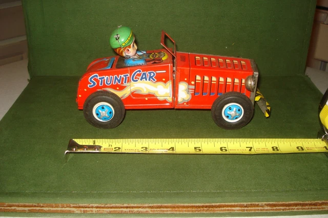 1950'S STUNT CAR TIN FRICTION TOY BY ATC JAPAN, COLORFUL, COMPLETE $145