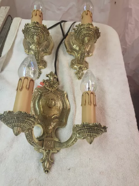 3 MATCHING VINTAGE WALL SCONCES MARKEL  WALL MOUNT 2 single 1 double  solid bras