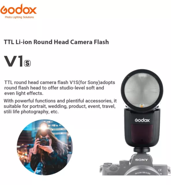 Godox V1-S Round Head Camera Flash for Sony 2.4G TTL1/8000 HSS LED Lamp OPEN BOX 2