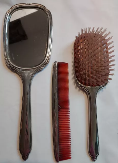 International Sterling Vintage Antique Vanity Set Mirror Brush Comb Beautiful!