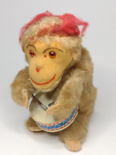 Petit Singe Mécanique Ancien Au Tambour, Automate Des Années