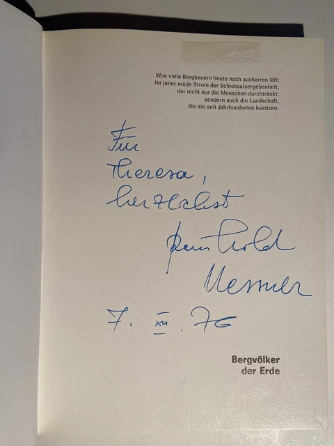 REINHOLD MESSNER SIGNED Book Mountain Peoples Orig. Signature Signature ...