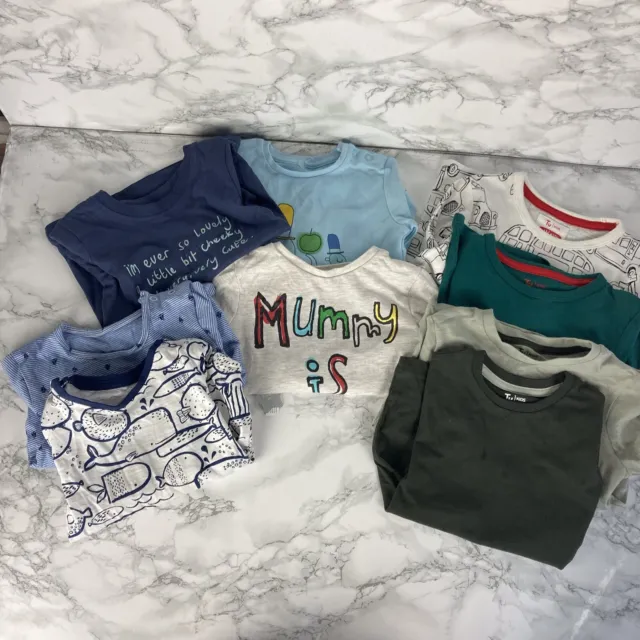 Baby Boy Bundle 9-12 Months Tops T Shirts Mix Colours 9 Items Long Short Sleeves