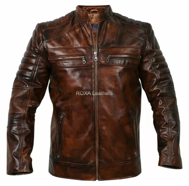 Best Selling Men Genuine Cow Hide Real Leather Jacket Premium Brown Quilted Coat