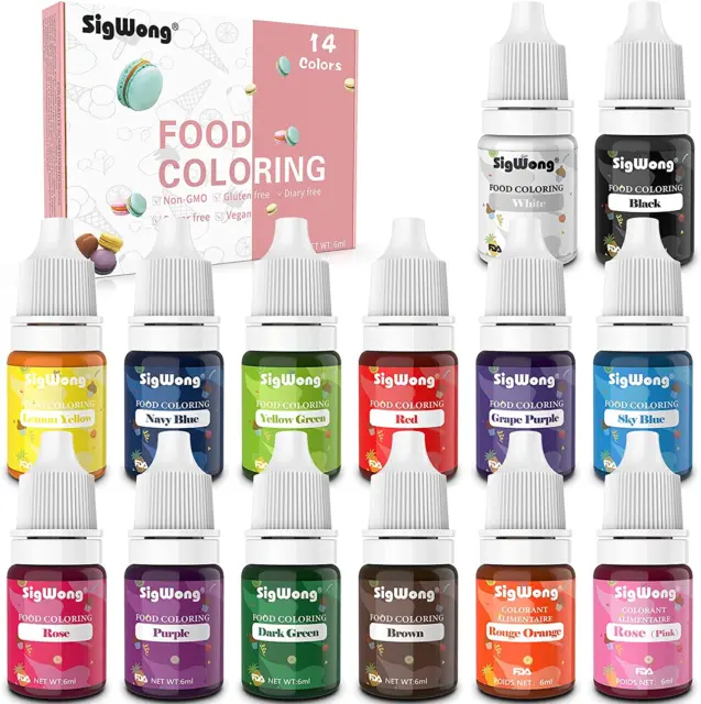 Food Coloring - 14 Color Concentrated Liquid Food Colouring Set - Neon Liquid