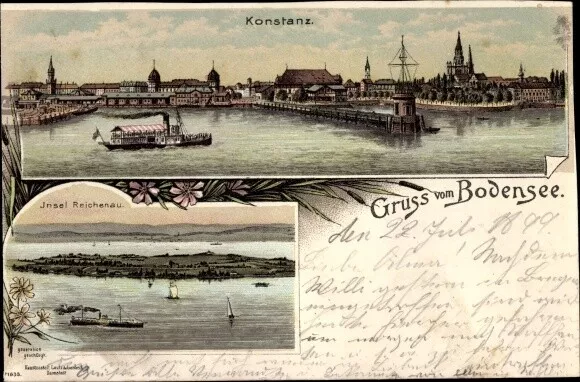 Litho Konstanz am Bodensee, Insel Reichenau, Blick auf den Ort - 3700633