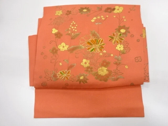 6518944: Japanese Kimono / Vintage Tsukuri Obi / Embroidery / Kinsai / Floral Pl