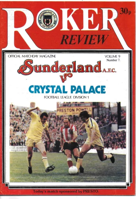 Sunderland V Crystal Palace 11 October 1980 Division 1 Vgc