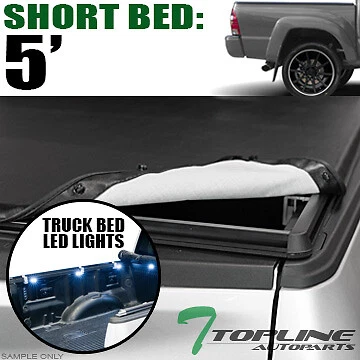 Topline For 2005-2015 Toyota Tacoma 5' Bed Hidden Snap Tonneau Cover+LED Lights