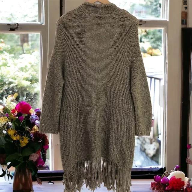 Hinge Designed in Seattle Wool Blend Fringed Open Cardigan Sweater Womens XS 2