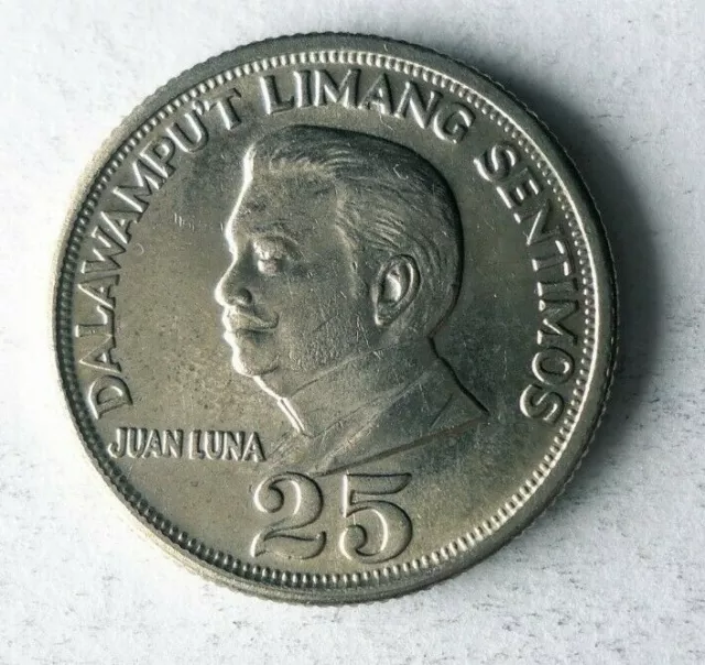 1967 PHILIPPINES 25 CENTAVOS - AU - Excellent Coin - FREE SHIP - Bin #143