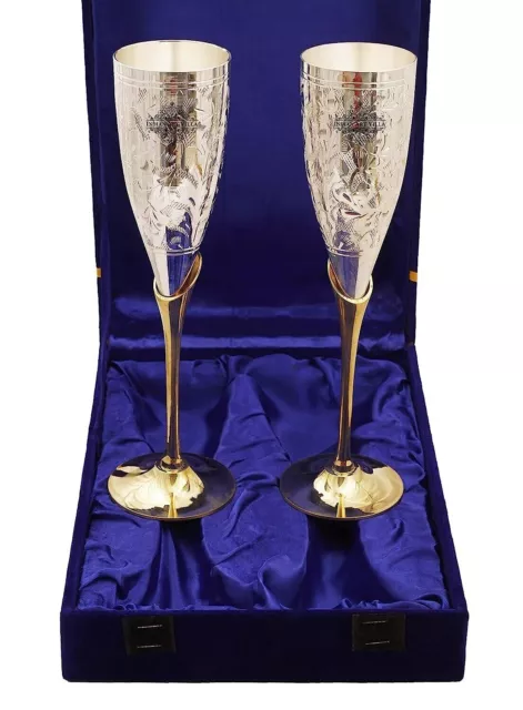 Silver Plated Goblet Flute Wine Glass with Blue Box For Parties 100 ml Each 2 PC