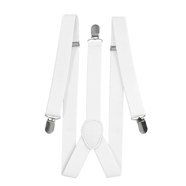Sospensioni Solide 2,5 cm a forma di Y con 3 Clip per Uomo e Donna (Bianco)