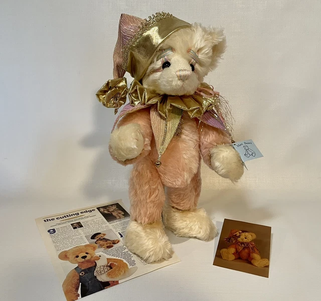 1994 Pink White Mohair 16” Artist Bear Jester Clown Meri Bears, Ginnie Merigold+