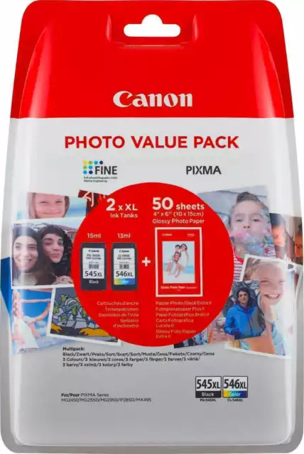KIT2 CARTUCCE ALTA CAPACITÀ ORIGINALI PG545XL + CL546XL + 50fg Carta Fotografia