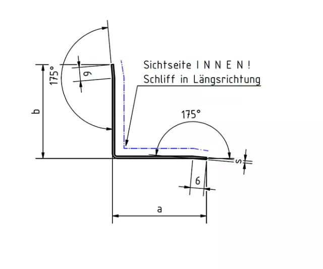 Edelstahl Abschlussleiste Sockelblende 15x45x2000 mm 3-fach gekantet Innen K320. 2