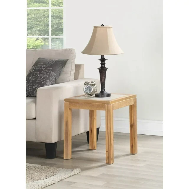 Mainstays Glenmore Indoor End Table with Faux Concrete Top, 19" Tall, Light Wood