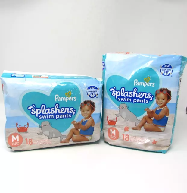 Pampers Splashers Swim Pants Size M Lot of 2 Packs 18 Disposable Diapers 20-33lb