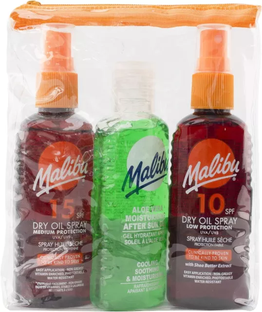 Malibu Sun Travel Essentials, Dry Oil Sprays and Soothing Aloe Vera Aftersun Ge