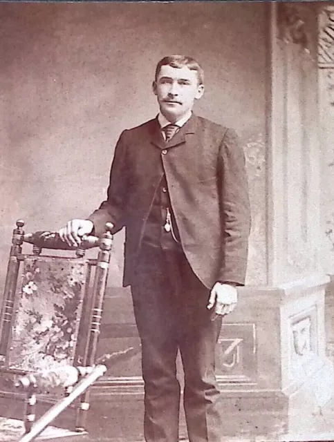C.1880s Cabinet Card Rockford IL Medlar Studio Handsome Man W Pocket Watch A4037