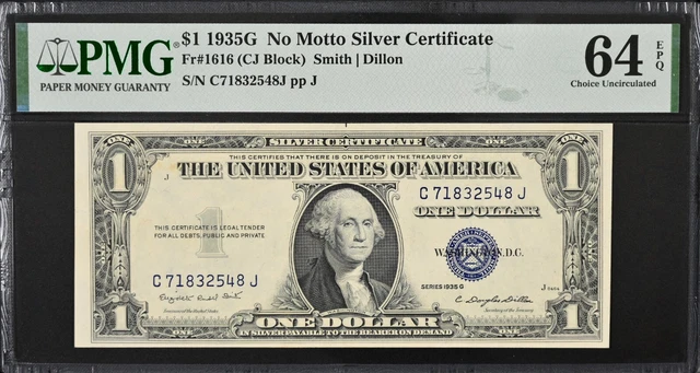 1935-G $1 Silver Certificate Fr# 1616 "Cj" Block Sn#C71832548J Pmg 64 Epq