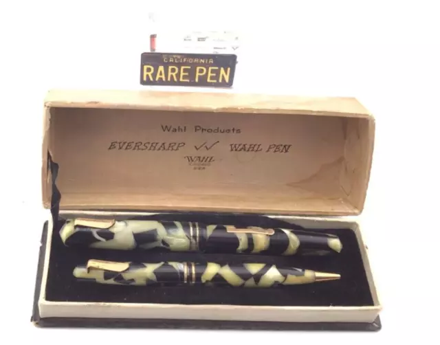 Vintage WAHL EVERSHARP EQUIPOISED Fountain Pen Pencil Purse Set Black/Pearl NOS