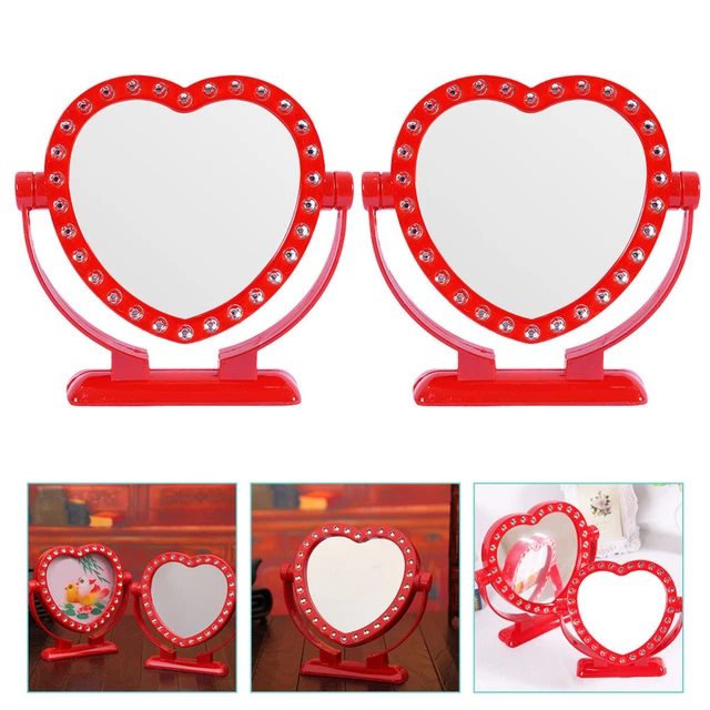 2 piezas espejos de escritorio creativos en forma de corazón espejos de escritorio vintage de un lado