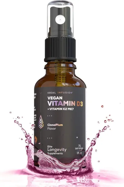 Vegan Vitamin D3 5000 iu with K2 (MK-7) Liquid Spray: Organic Plum with Cinnamon