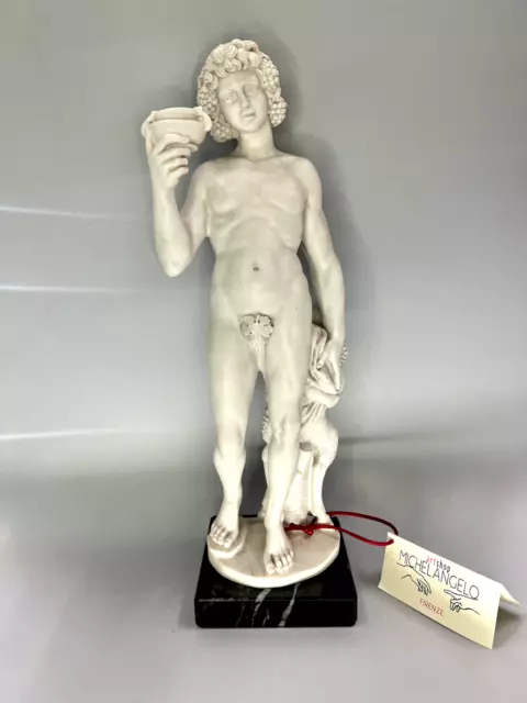 Bacchus Michelangelo Dionysus Statue Marble Base Made Italy Bacco Wine Bar God