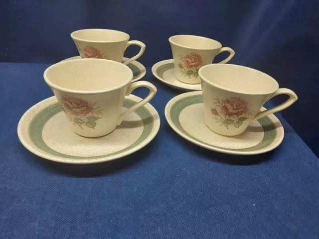 Vintage Canonsburg Pottery Blush Pink 4 Sets Cups/Saucers Retired Pattern