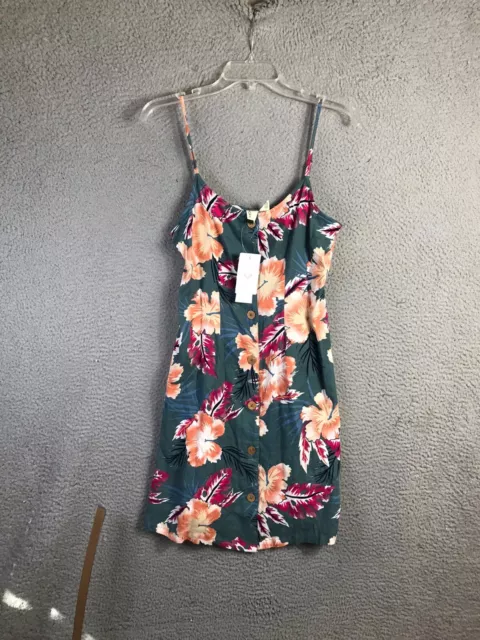 Roxy Dress Womens M Green Floral Button Up Sleeveless Tank Sundress NEW NWT