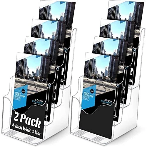 2 Pieces Acrylic Brochure Holder Brochure Display Stand 4 Tier Clear 4 x 9 Inch