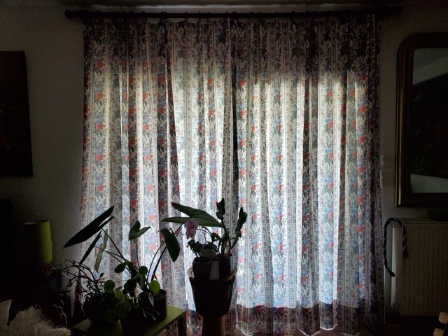 Paire De Doubles Rideaux Pour Baie Vitrée - Motif Fleuri Multicolore - 235x285 Cm