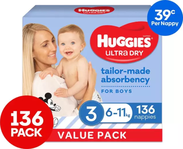 Huggies Ultra Dry Size 3 6-11kg Boys' Nappies 136pk