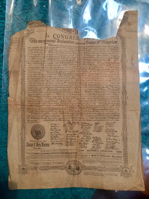 1776-1876 Centennial Declaration Independence  Chicago &  Northwest Railway