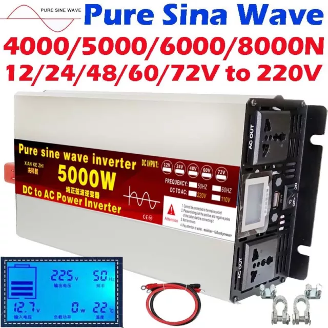 Inverter di potenza onda sinusoidale puro 4000 W 5000 W 8000 V 24 V 48 V 60 V 72 V a 220 V LCD