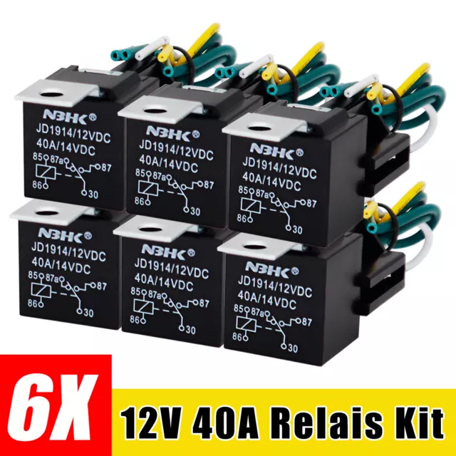 6x KFZ Relais 5 Pin 12V 40A Mit Sicherung Kontakt Schließer Auto Relais Sockel