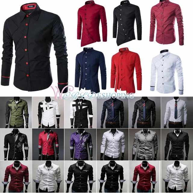 Mens Luxury Slim Fit Blouse Long Sleeve Formal Dress Shirt Button-Down Tops Hot,