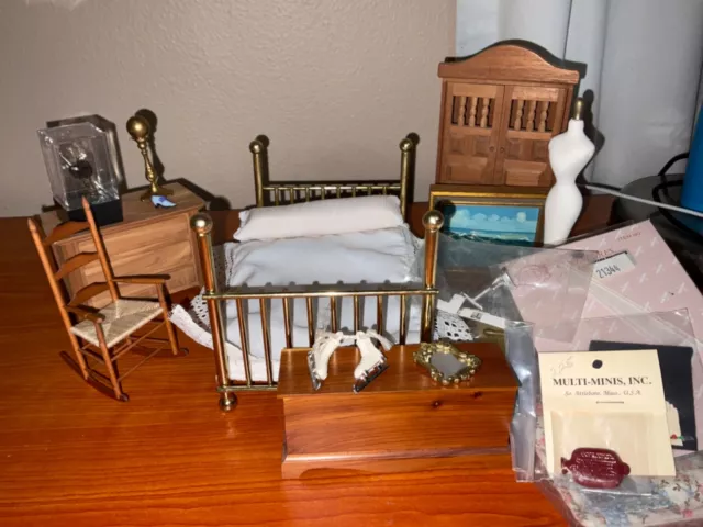 Vintage Doll House Furniture: Room Idea’s The Bedroom in Brass and Cedar 1:12