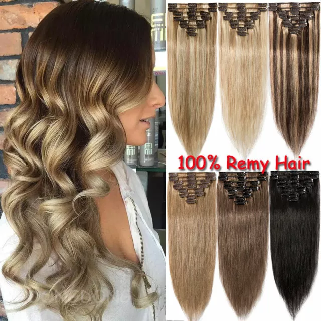 AAAAA+ NATURAL Clip in Human Hair Extensions Full Head 100% Real Remy Hair CHEAP