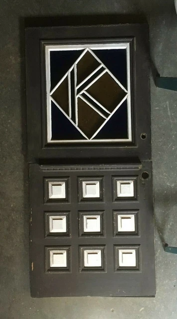 Vtg 82x38 Solid Wood Dutch Door Stained Glass Top letter K Old Entryway 86-19E
