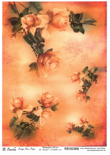 Reispapier Strohseide Decoupage Motiv Vintage Shabby lachsfarbene Rosen RE0368