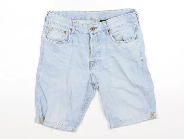 H&M Bermudas-Shorts aus blauer Baumwolle für Herren Größe 28 L9 in normalem Knopf