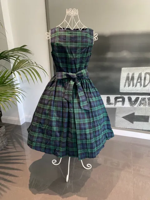 Abito stile vintage Lindy Bop Audrey blu navy e verde tartan