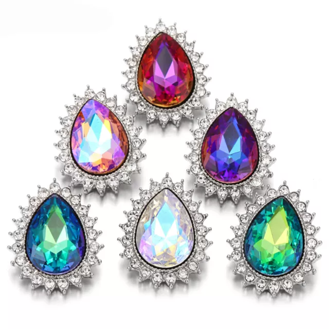 5X WATER DROP Crystal Chunk Charm Snap Button Fit 18mm Drill Snap ...
