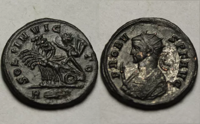 Rare genuine Ancient Roman coin Silvering Antoninianus Probus SOL in quadriga