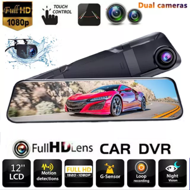 4K 1080P Dash Cam Front And Rear 12'' HD Mirror Car DVR Video Recording Camera