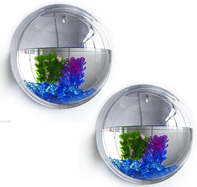 Wall Fish Bowl,2Pcs 230ML Wall Fish Bubble Hanging Clear Acrylic Betta Fish Tank