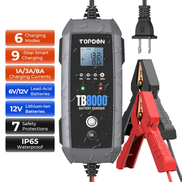 2024NEW! TOPDON TB8000 Car Battery Charger Automatic Battery Maintainer 12V 8Amp